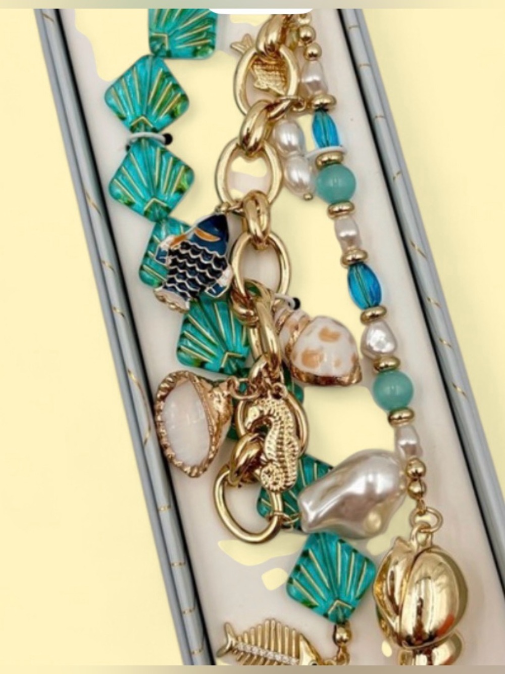 Eye Candy Gold & Turquoise Seaside Charms Keychain